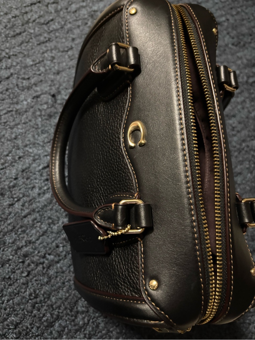 Coach Rowan Black Pebble Leather Satchel with Gold Hardware and Detachable Strap - Picture 9 of 10